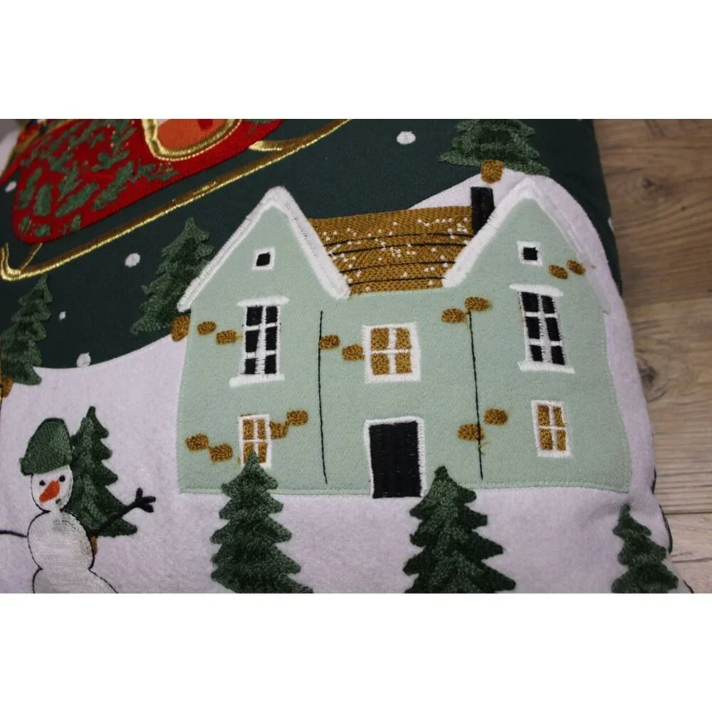 Embroidered Santa snowman Christmas holiday accent throw pillow home‎ decor